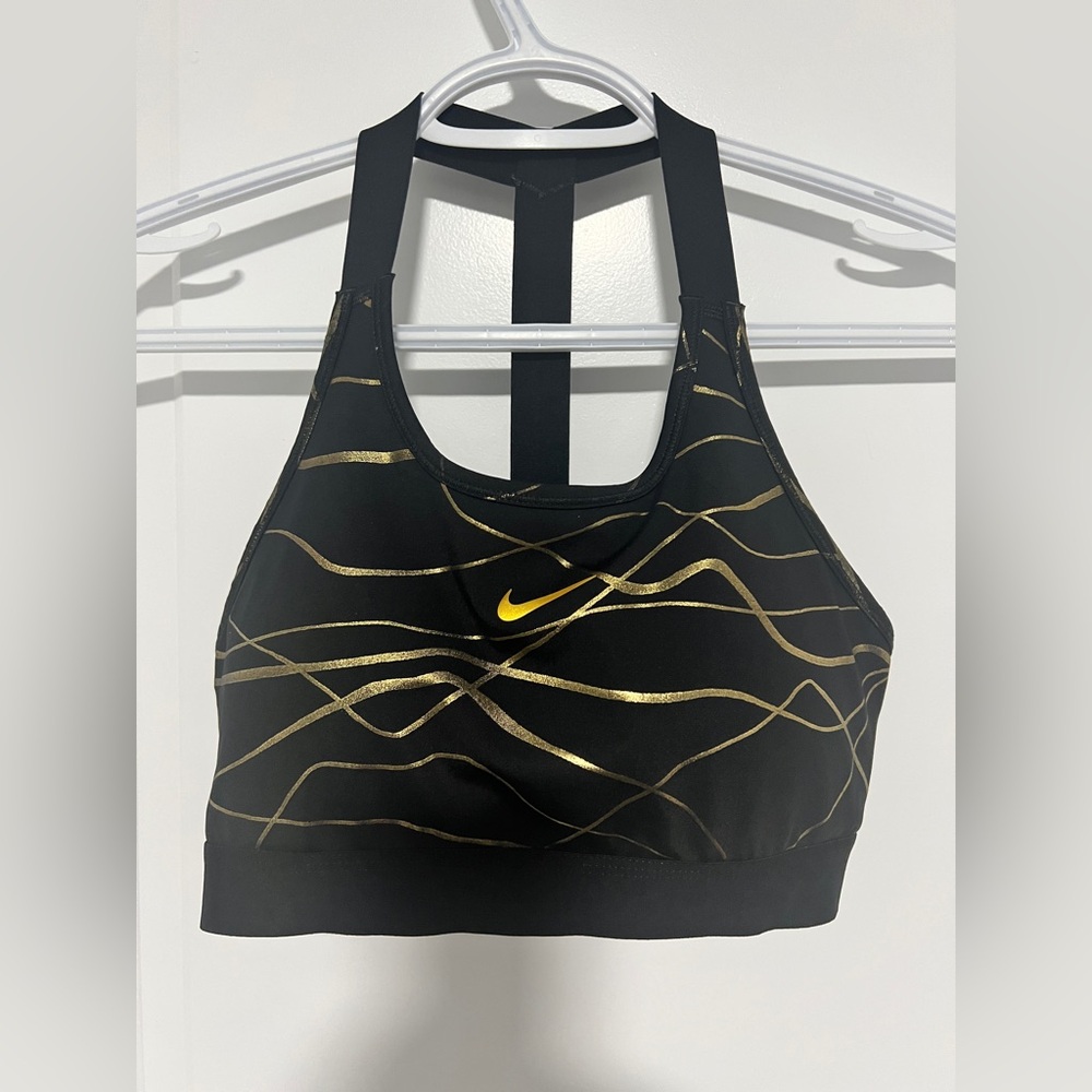 Nike Women's Black and Gold Sports Bra